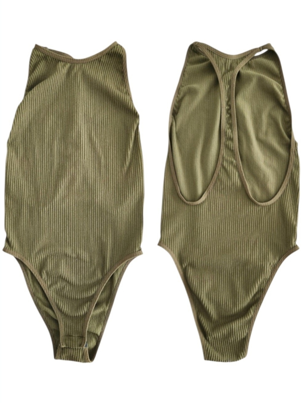 Ribbed Olive Green Racerback Bodysuit UO Seamless Body Suit XS/S High Neck Yoga